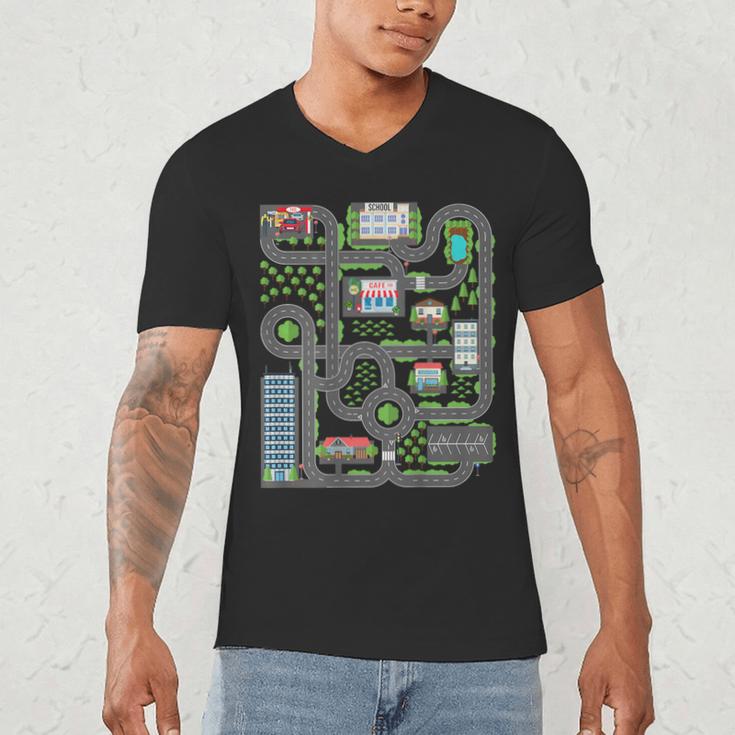 Kid Play Cars On Dad Back Race Track Mat Fathers Day Men's V-Neck T-Shirt