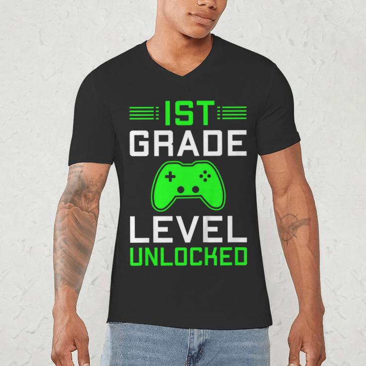 Kids 1st Grade Level Unlocked Back To School Gamer Graduation Men's V-Neck T-Shirt