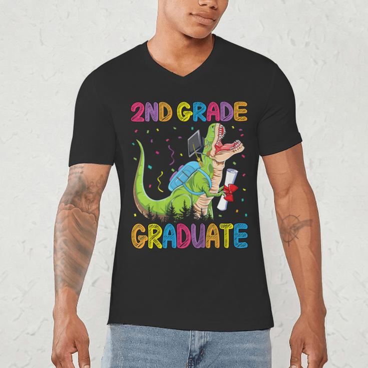 Kids 2nd Grade Graduate Dinosaur Trex 2nd Grade Graduation Men's V-Neck T-Shirt