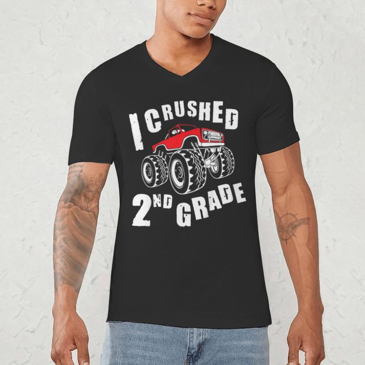 Kids I Crushed 2nd Grade Monster Truck School Graduation Men's V-Neck T-Shirt