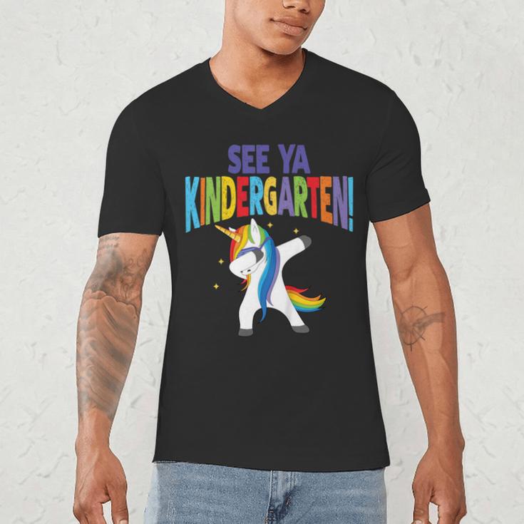 Kids Dabbing Unicorn Kindergarten Graduation See Ya Men's V-Neck T-Shirt