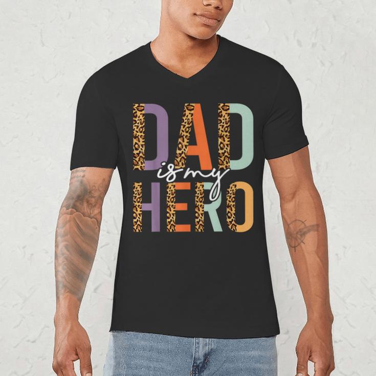Kids Fathers Day Shirt For Son Daughter My Dad Is My Hero Men's V-Neck T-Shirt