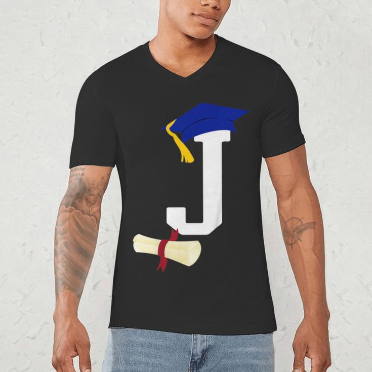 Kids Initial J Letter For Boys Preschool Graduation Kindergarten Men's V-Neck T-Shirt