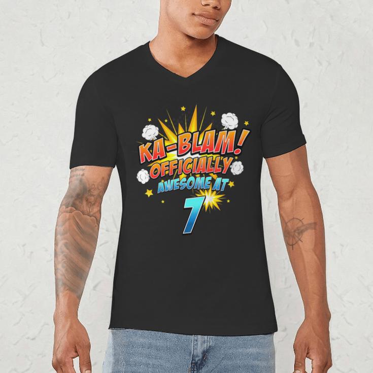 Kids Ka-Blam 7 Year Old Boys 7th Birthday Comic Book Super Hero Men's V-Neck T-Shirt Kids Ka-Blam 7 Year Old Boys 7th Birthday Comic Book Super Hero Men's V-Neck T-Shirt