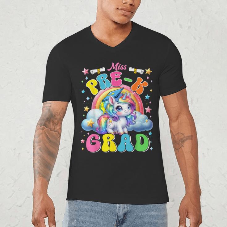 Kids Miss Pre-K Grad Graduation Cute Unicorn Rainbow Girls Men's V-Neck T-Shirt
