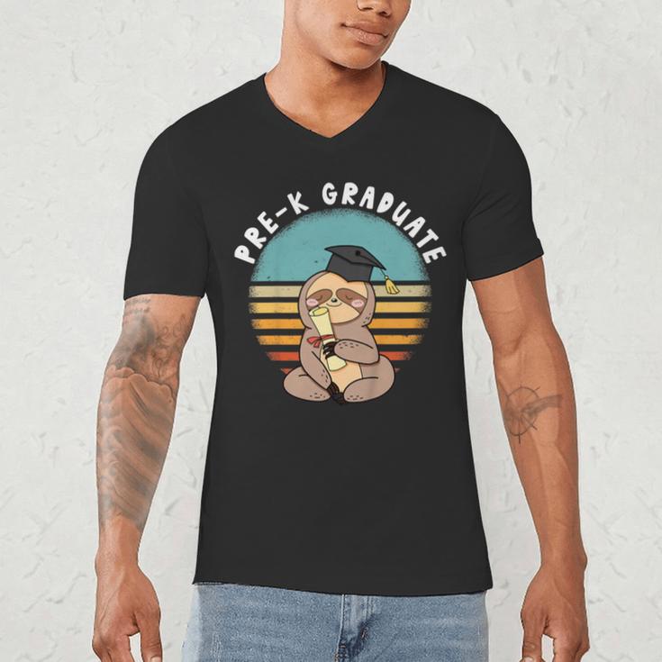 Kids Pre-K Graduate Sloth Cap And Gown Cute Preschool Graduation Men's V-Neck T-Shirt