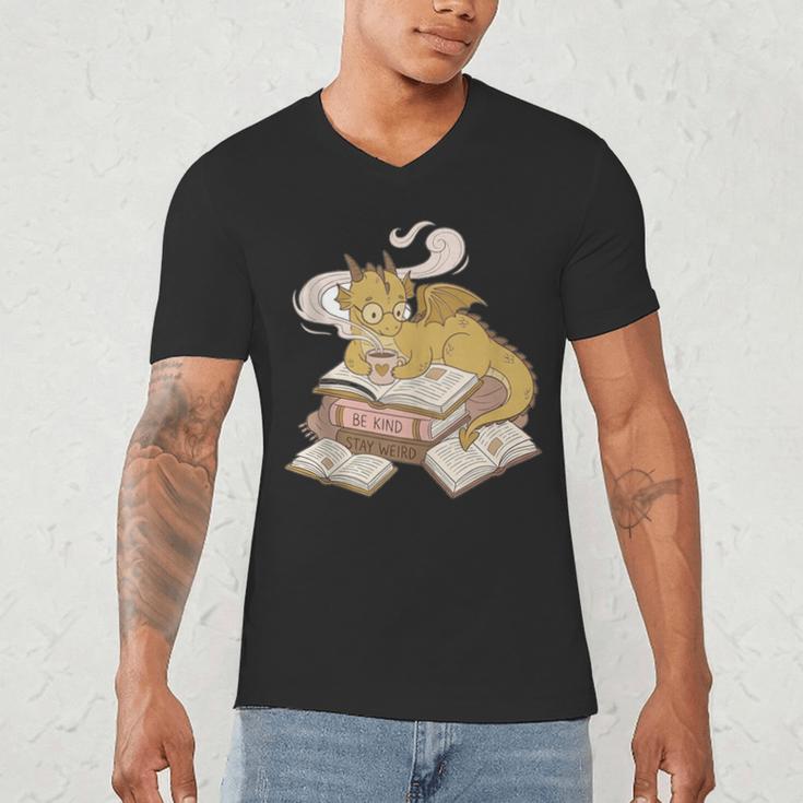 Be Kind Stay Weird Read Books Cute Dragon Men's V-Neck T-Shirt Be Kind Stay Weird Read Books Cute Dragon Men's V-Neck T-Shirt