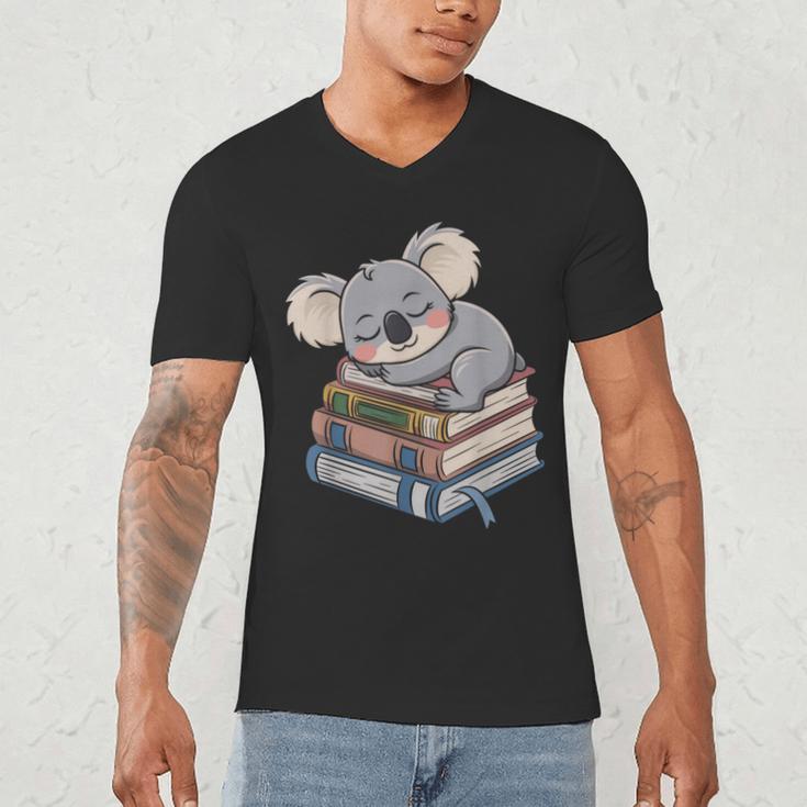Koala Reading Book Pajama Sleep Men's V-Neck T-Shirt Koala Reading Book Pajama Sleep Men's V-Neck T-Shirt