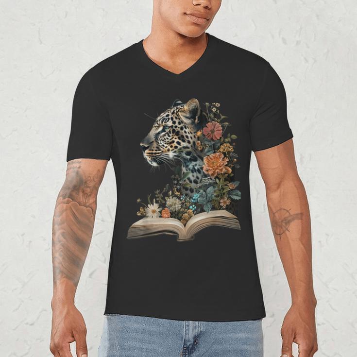 Leopard Book Flower Men's V-Neck T-Shirt Leopard Book Flower Men's V-Neck T-Shirt