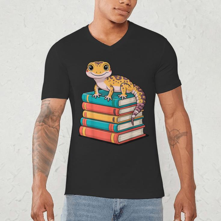 Leopard Gecko Book Lover Reading Men's V-Neck T-Shirt Leopard Gecko Book Lover Reading Men's V-Neck T-Shirt
