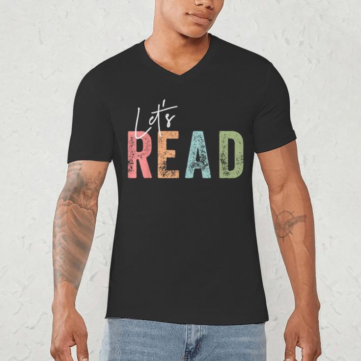 Let's Read Book Nerd Reading Book Lover Librarian Teacher Men's V-Neck T-Shirt