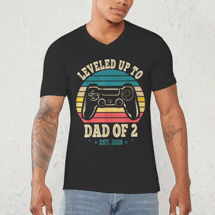 I Leveled Up To Dad Of 2 2026 Promoted To Dad Of Two Kids Men's V-Neck T-Shirt