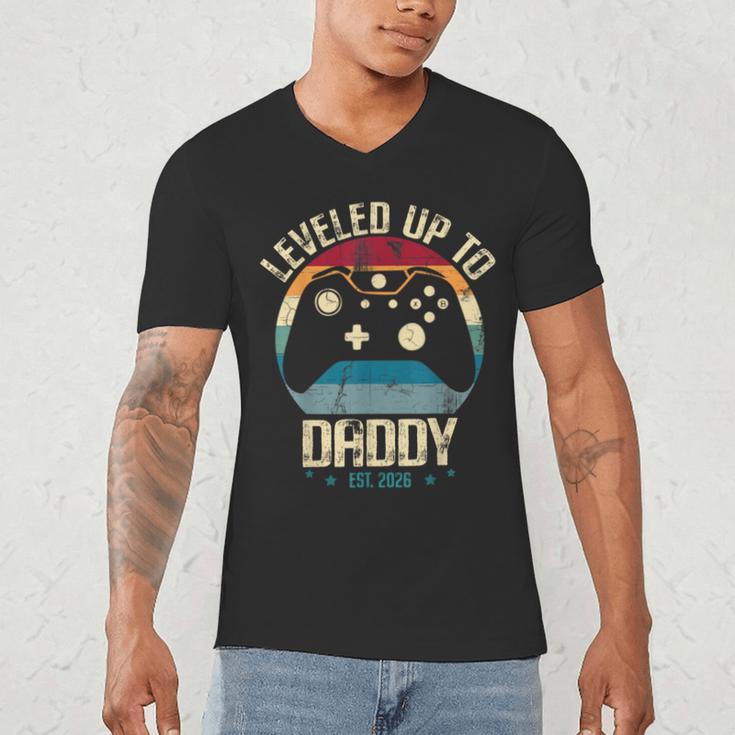 I Leveled Up To Daddy Est 2026 Dad Level Unlocked New Dad Men's V-Neck T-Shirt