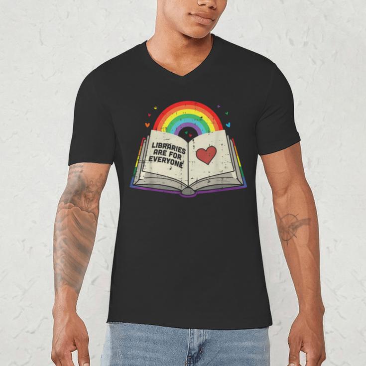 Libraries Are For Everyone Book LGBTQ Ally Gay Pride Month Men's V-Neck T-Shirt