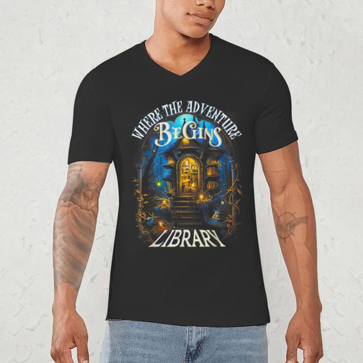 Library Where The Adventure Begins Book Reading Quote Men's V-Neck T-Shirt
