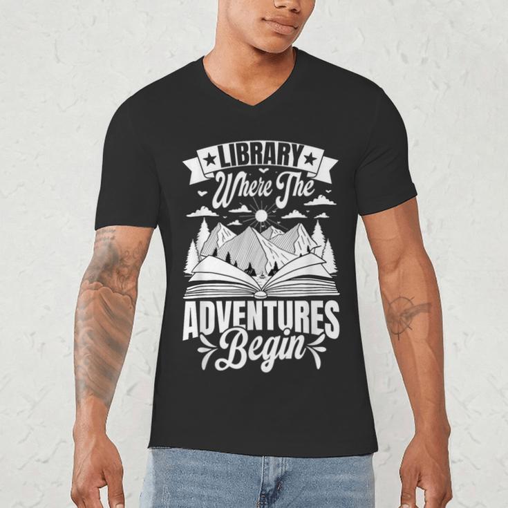 Library Where The Adventures Begin Librarian Book Readers Men's V-Neck T-Shirt