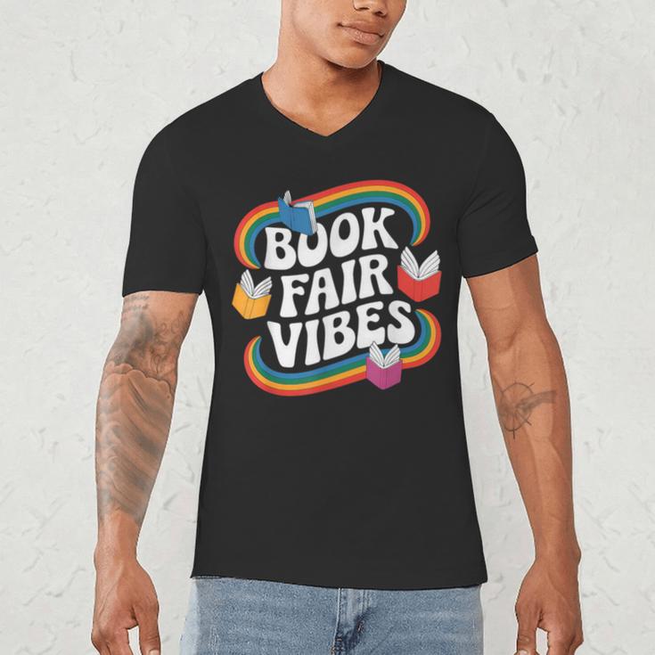 Library Book Fair Vibe Groovy Retro School Reading Nostalgic Men's V-Neck T-Shirt Library Book Fair Vibe Groovy Retro School Reading Nostalgic Men's V-Neck T-Shirt