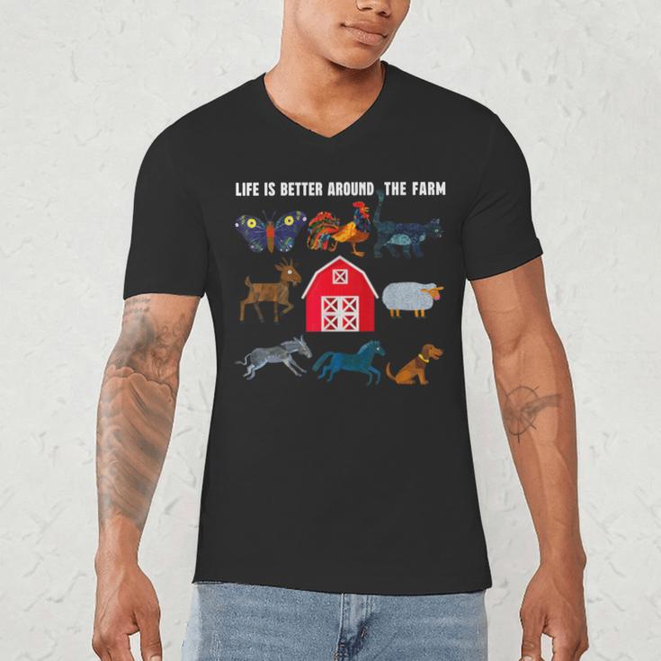 Life Is Better Around The Farm Nostalgia Trendy Men's V-Neck T-Shirt