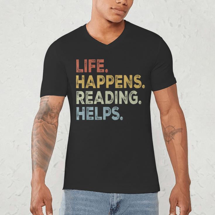 Life Happens Reading Helps Book Lovers Vinage Men's V-Neck T-Shirt