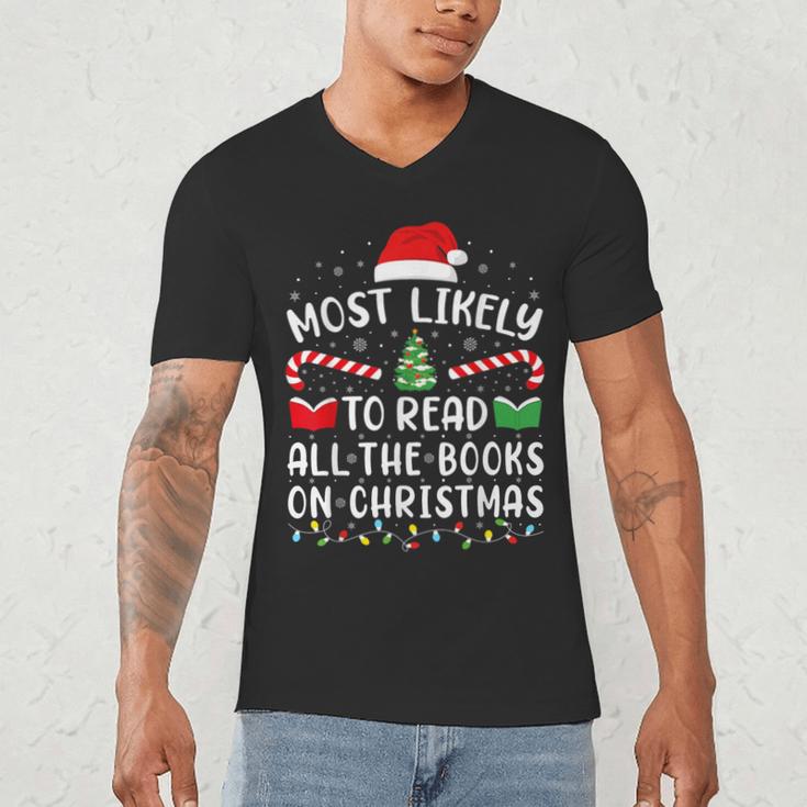 Most Likely To Read A Book On Christmas Family Matching Xmas Men's V-Neck T-Shirt