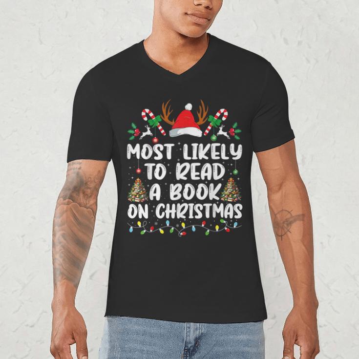 Most Likely To Read A Book On Christmas Matching Family Men's V-Neck T-Shirt