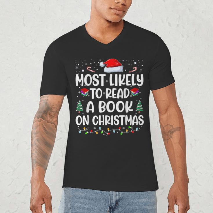 Most Likely To Read A Book On Christmas Matching Family Xmas Men's V-Neck T-Shirt