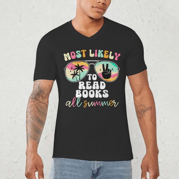 Most Likely To Read Books All Summer Teacher Student Men's V-Neck T-Shirt