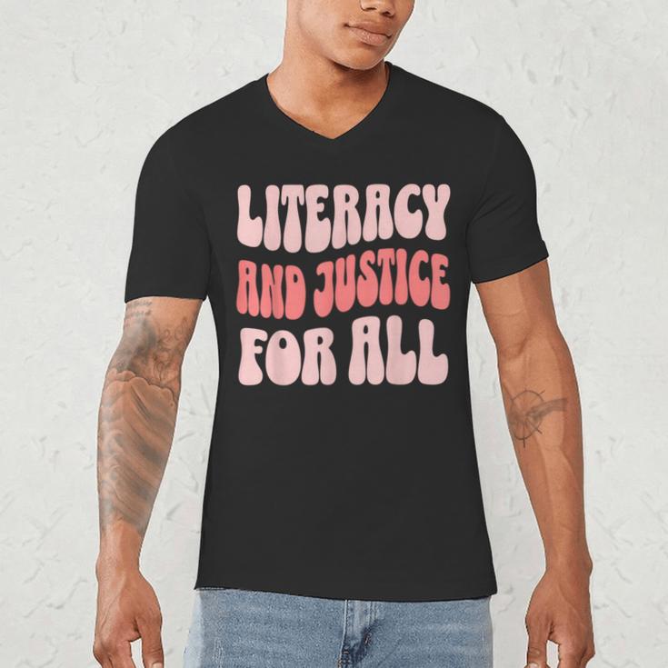 Literacy And Justice For All Book Lover Men's V-Neck T-Shirt