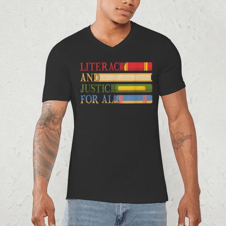 Literacy And Justice For All Reading Book Club Librarian Men's V-Neck T-Shirt