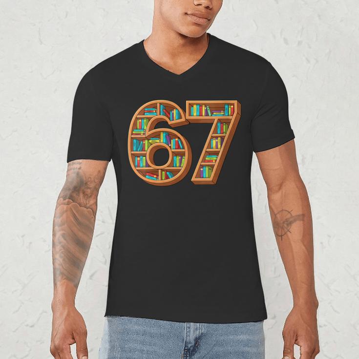 Literary 67 Bookshelf Six Seven Reading Meme Men's V-Neck T-Shirt Literary 67 Bookshelf Six Seven Reading Meme Men's V-Neck T-Shirt