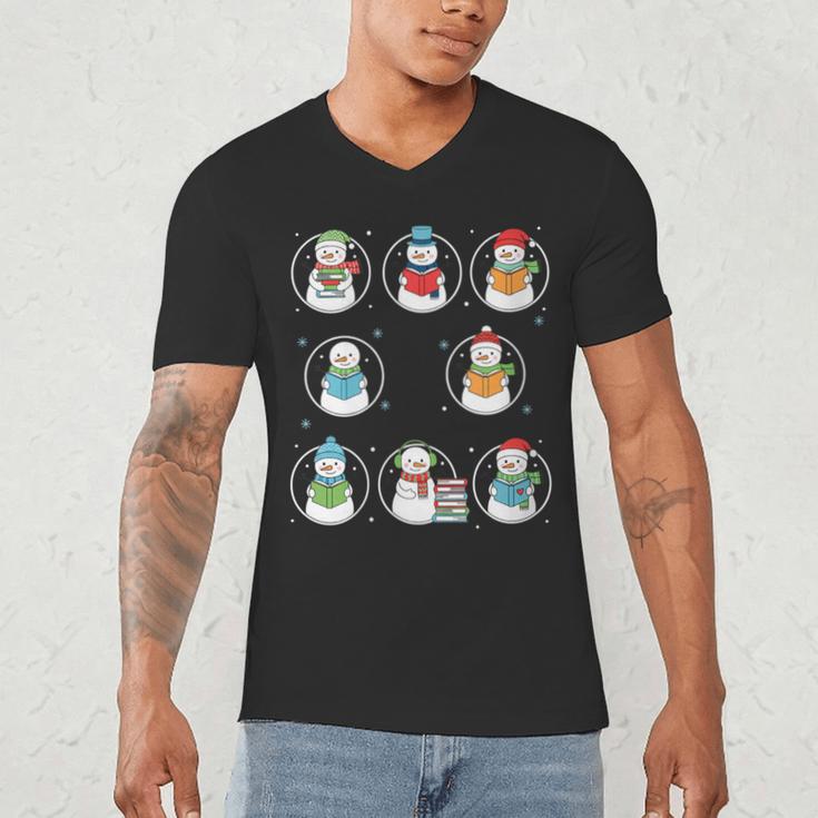 Literary Winter Reading Snowmen Cozy Book Lover Pattern Men's V-Neck T-Shirt