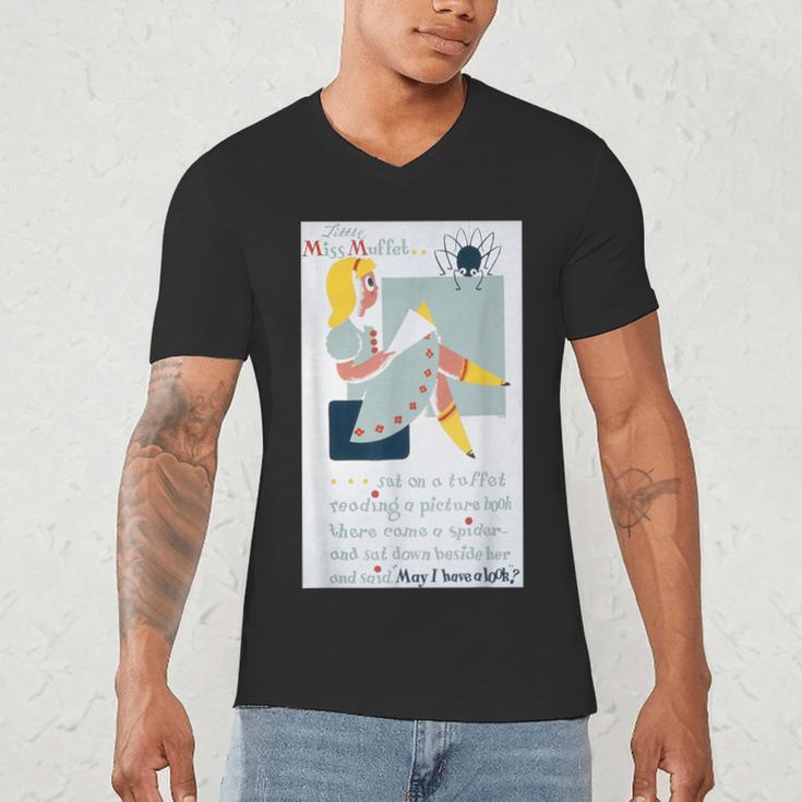 Little Miss Muffet Reading a Picture Book Men's V-Neck T-Shirt Little Miss Muffet Reading a Picture Book Men's V-Neck T-Shirt