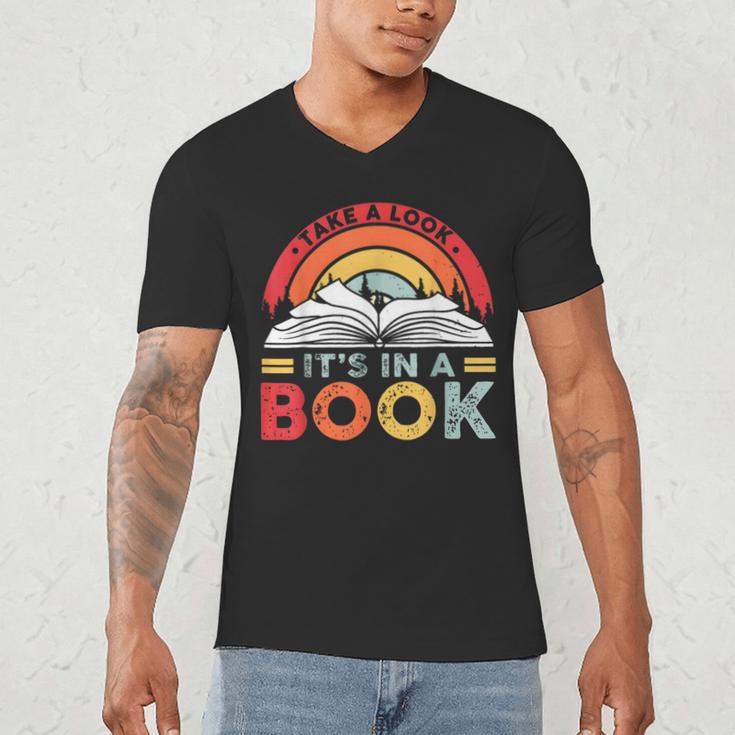 Take A Look It's In A Book Reading Book Vintage Rainbow Men's V-Neck T-Shirt Take A Look It's In A Book Reading Book Vintage Rainbow Men's V-Neck T-Shirt