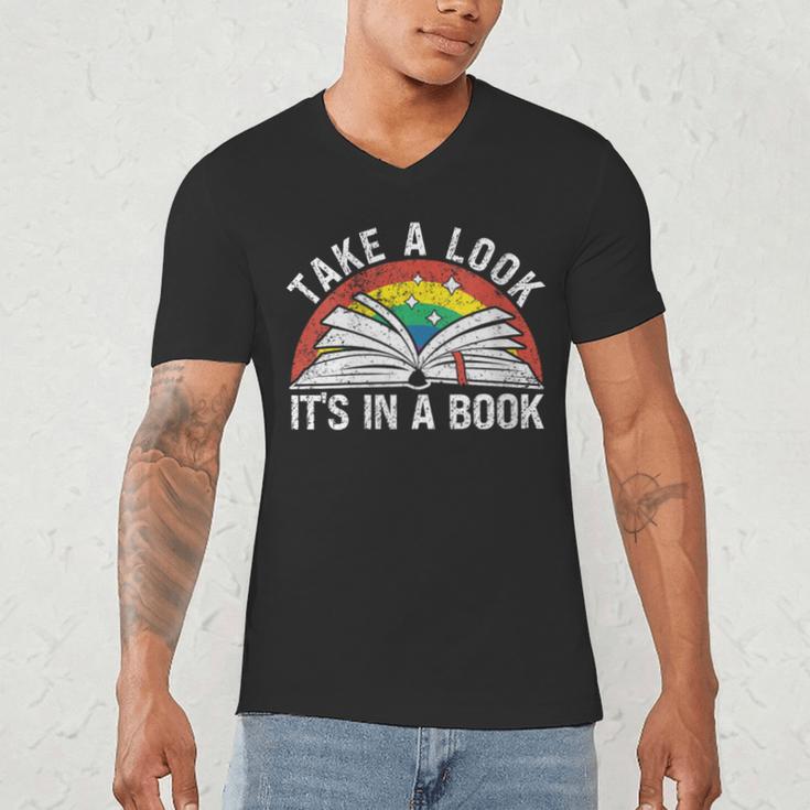 Take a Look It's In a Book Reading Vintage Retro Rainbow Men's V-Neck T-Shirt Take a Look It's In a Book Reading Vintage Retro Rainbow Men's V-Neck T-Shirt