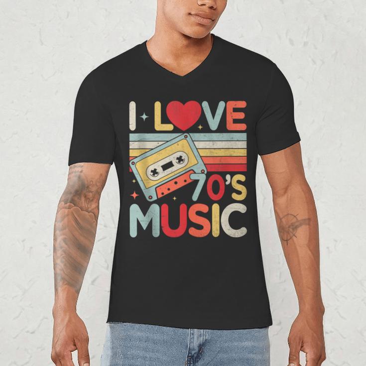 I Love 70's Music Retro Style Nostalgia Cassette 1970s Party Men's V-Neck T-Shirt