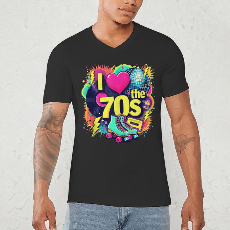 I Love The 70s Retro Cassette Roller Vinyl Nostalgia Vibes Men's V-Neck T-Shirt I Love The 70s Retro Cassette Roller Vinyl Nostalgia Vibes Men's V-Neck T-Shirt