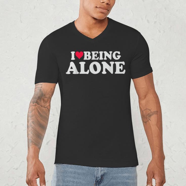 I Love Being Alone Introvert & Anxious Girl Red Heart Men's V-Neck T-Shirt