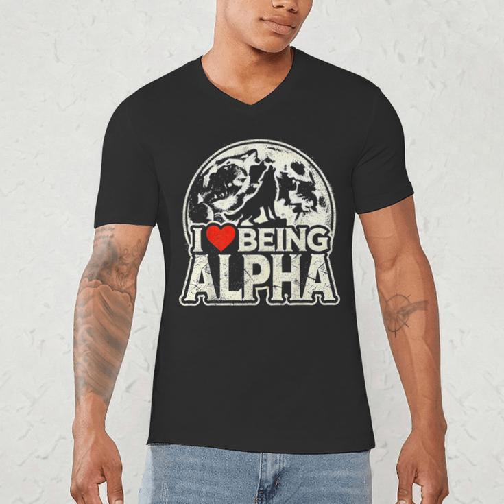 I Love Being Alpha Moonlit Wolf Meme Alpha Introvert Men's V-Neck T-Shirt