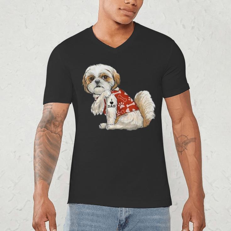 I Love Dad Tattoo Shih Tzu Dad Father's Day Men's V-Neck T-Shirt