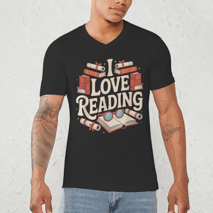I Love Reading Books Literature Enthusiast Fun Men's V-Neck T-Shirt