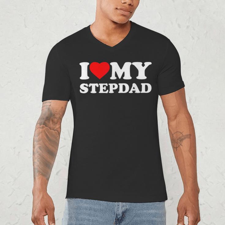 I Love My Step-Dad Heart Family Grandpa StepDad Bonus Dad Men's V-Neck T-Shirt