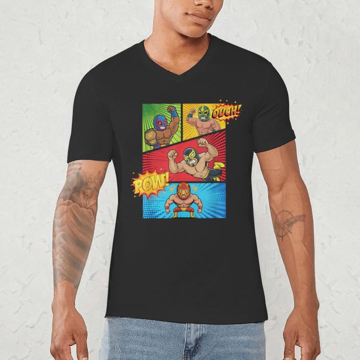 Lucha Libre Comic Book Mexican Wrestling Cartoon Wrestler Men's V-Neck T-Shirt