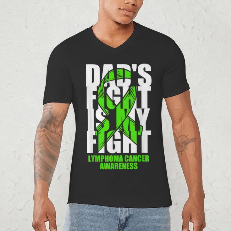 Lymphoma Cancer Awareness Lime Green Ribbon Dad's Fight Men's V-Neck T-Shirt Lymphoma Cancer Awareness Lime Green Ribbon Dad's Fight Men's V-Neck T-Shirt