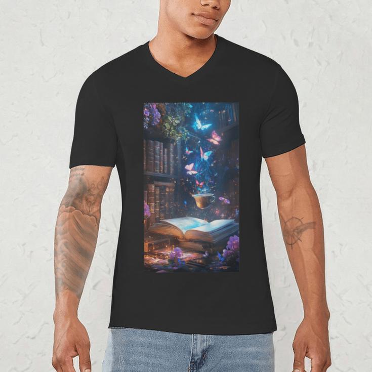 Magic Books Butterflies Fantasy Nature Tea Enchanting Men's V-Neck T-Shirt Magic Books Butterflies Fantasy Nature Tea Enchanting Men's V-Neck T-Shirt