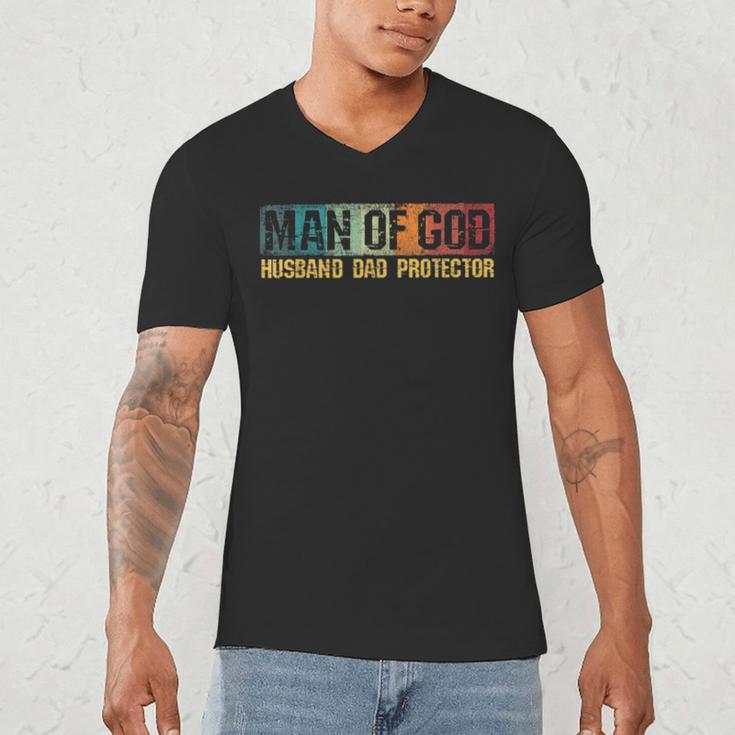 Man Of God Husband Dad Protector Christian Faith Fathers Day Men's V-Neck T-Shirt