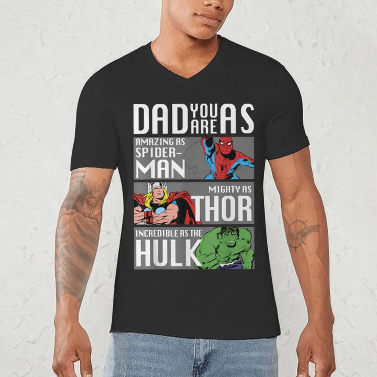Marvel Father's Day Spider-Man Thor Hulk Dad Attributes Men's V-Neck T-Shirt