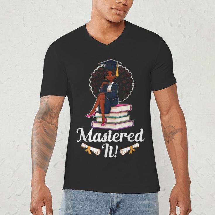 Mastered It Black Girl Masters Degree Graduation Black Queen Men's V-Neck T-Shirt