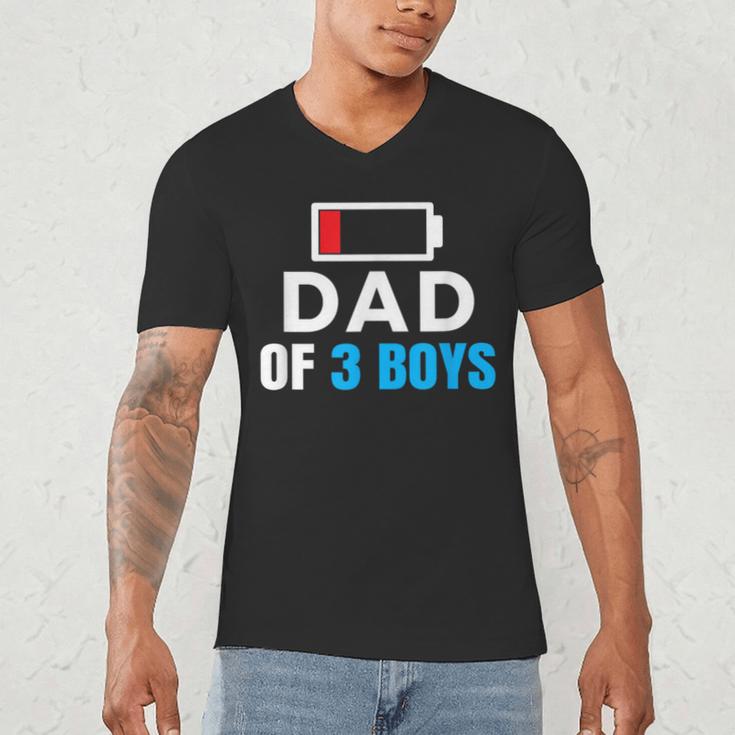 Matching Father's Day Low Battery Dad Of 3 Boys Men's V-Neck T-Shirt