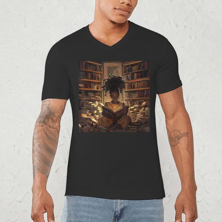 Melanin Afro Women Educated Reading Book History Men's V-Neck T-Shirt Melanin Afro Women Educated Reading Book History Men's V-Neck T-Shirt