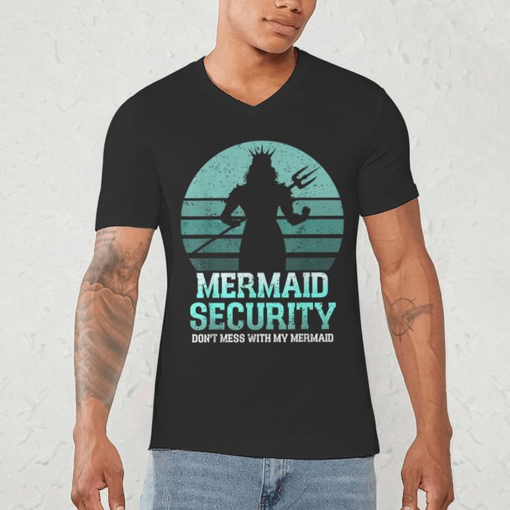 Mermaid Security Vintage Birthday Party Dad Father Day Men's V-Neck T-Shirt